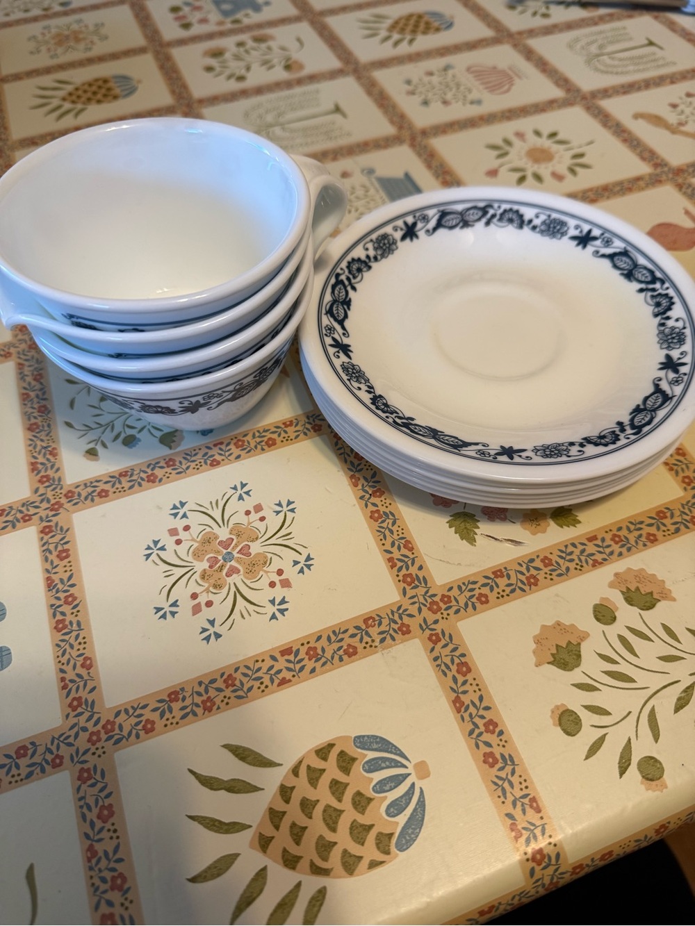 Corelle Old Town Blue cups and saucer set.